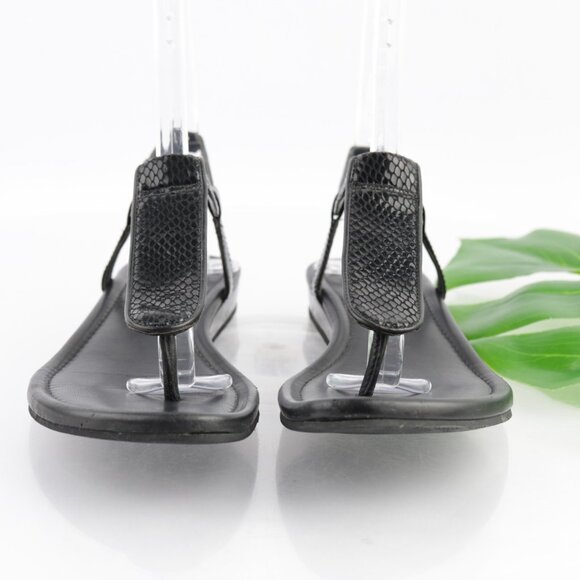 Cole Haan Womens Molly Sandals Size 6 Black Leather Python Thong Slingback Flats - Picture 2 of 13